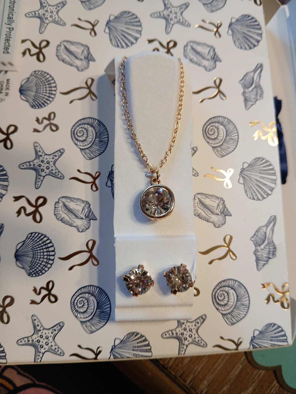 Rampage Gold-Tone Clear Crystal Pendant Necklace with Matching Studs